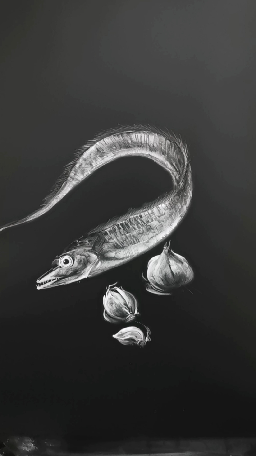 粉笔画#这样的带鱼肉色,真是新鲜看得见,相信一定是美味的