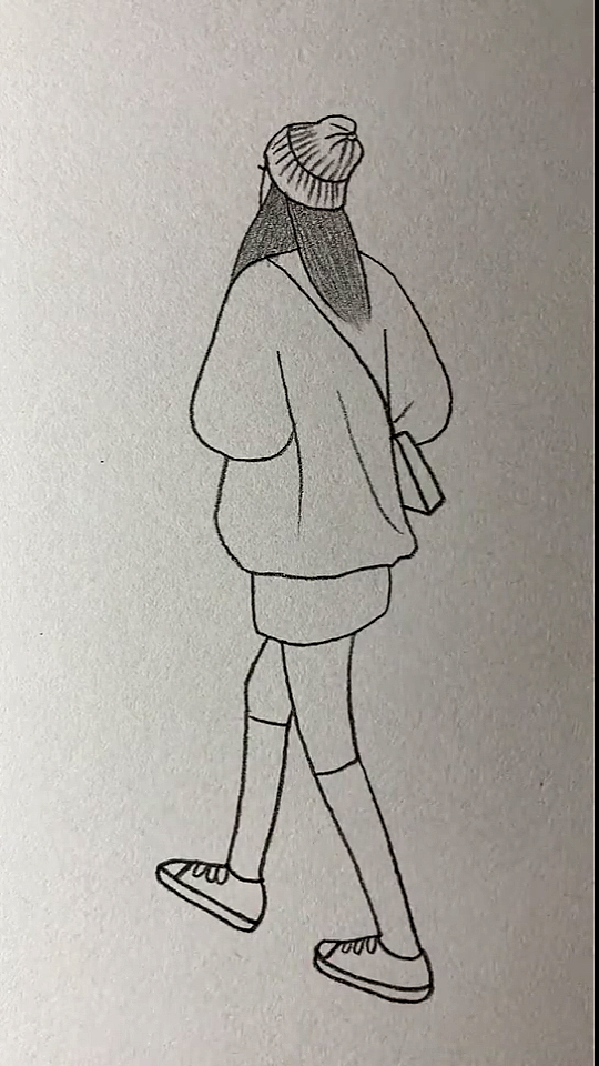 简笔画#画走路的女孩背影