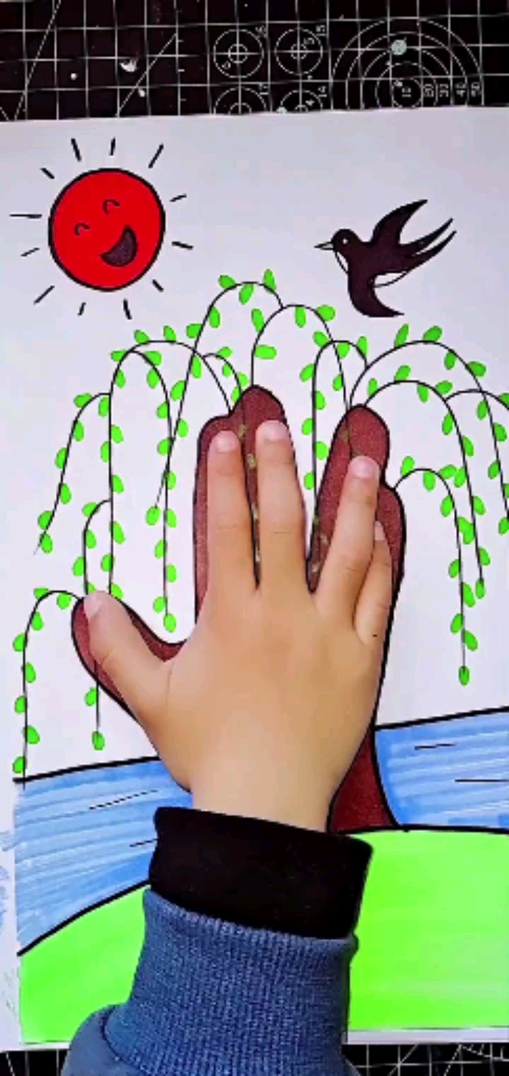 柳树怎么画手指图片