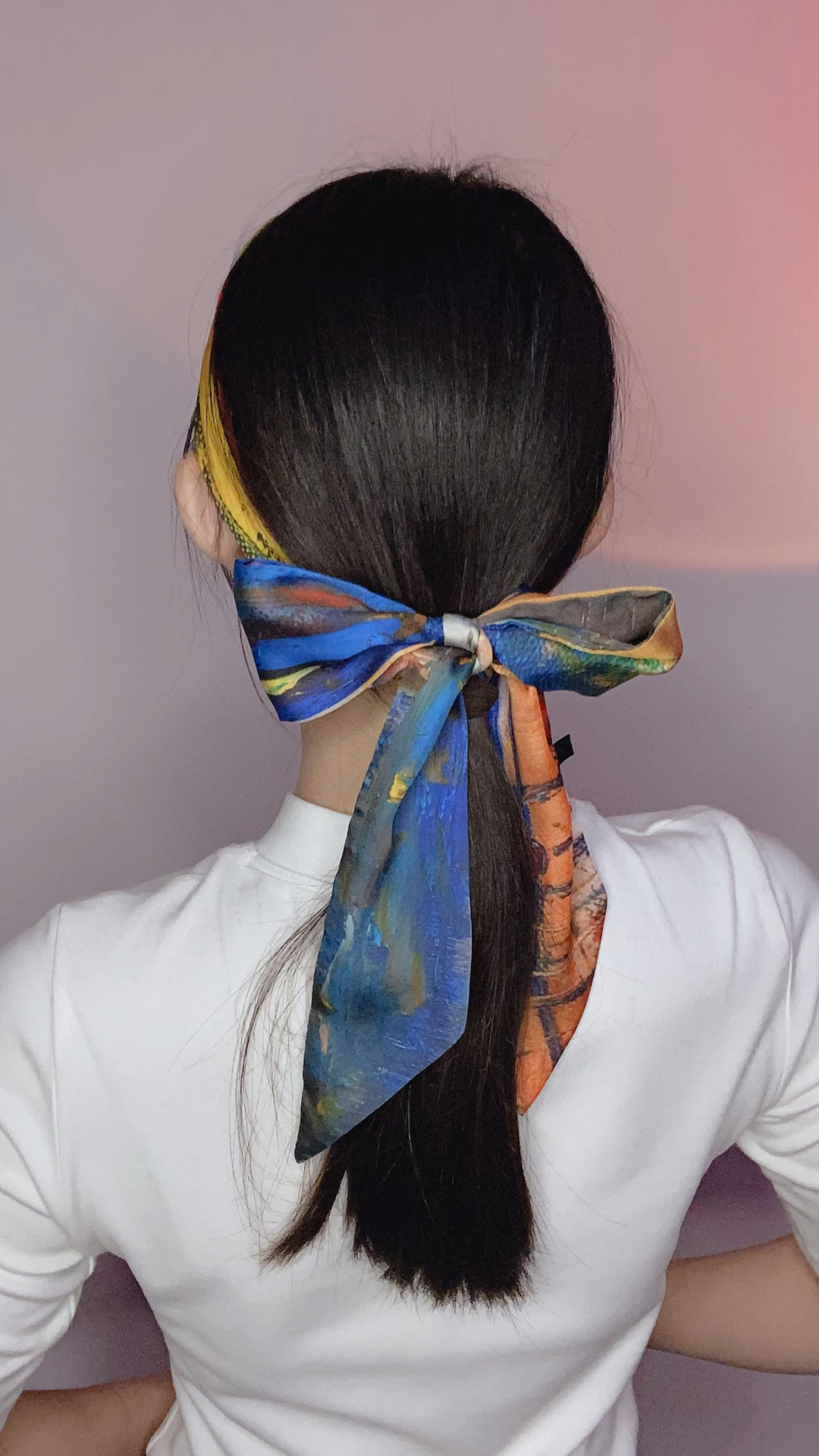 超级简单的丝巾马尾造型