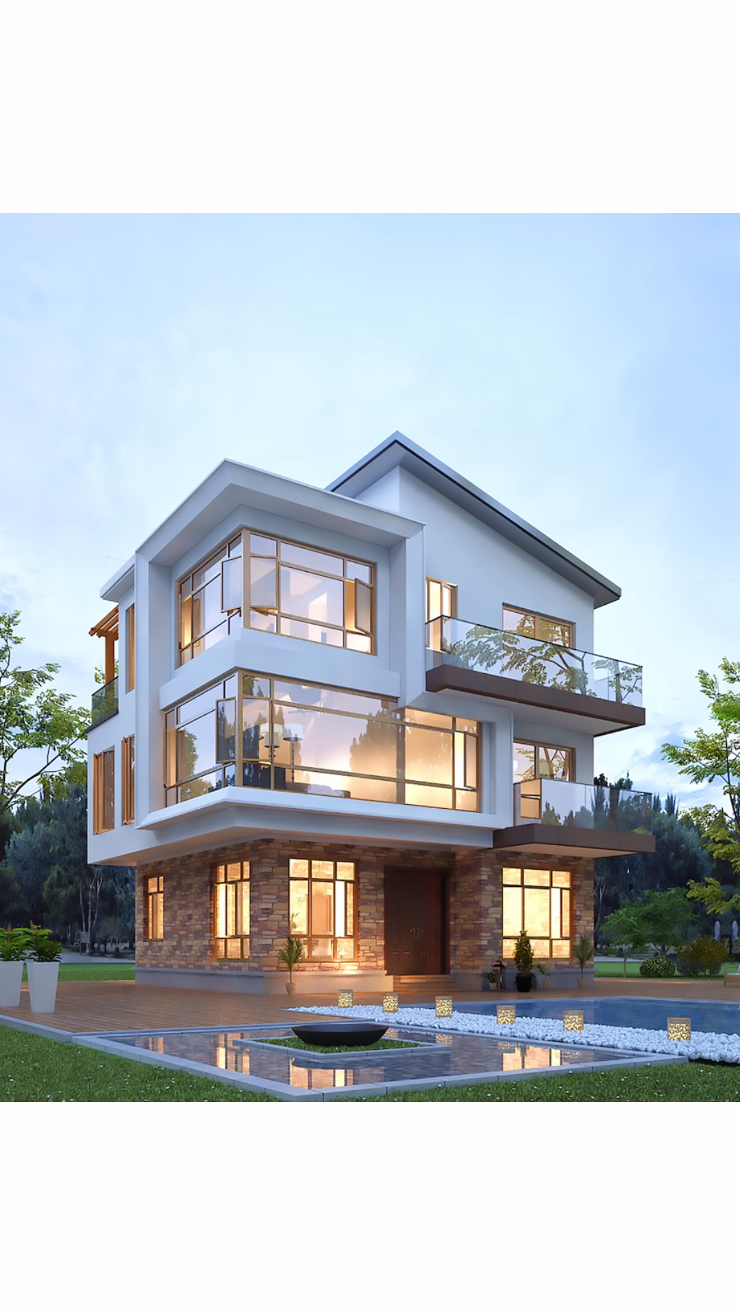 别墅设计#占地不大的三层现代风自建房,造型精致!