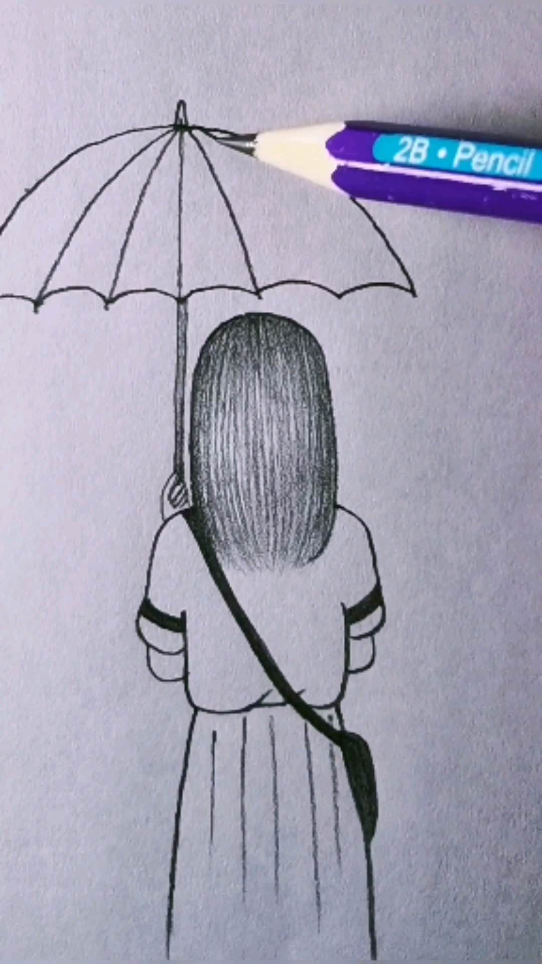 打伞的短发女生背影简笔画
