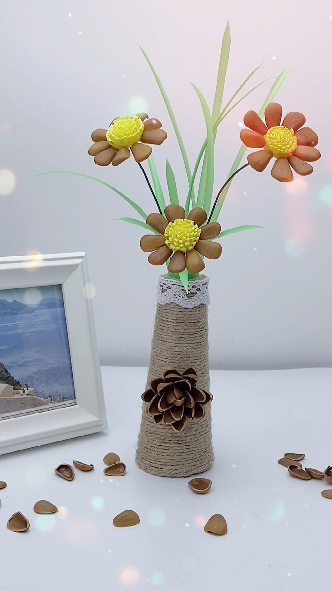 手工制作#吃完的松子壳不要扔,做成花花超级美腻