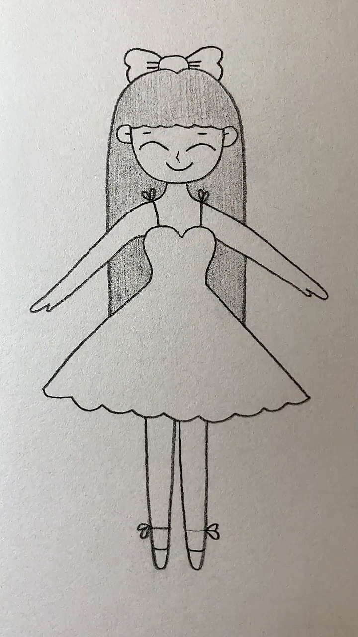 简笔画#画开心的美丽小女孩-度小视