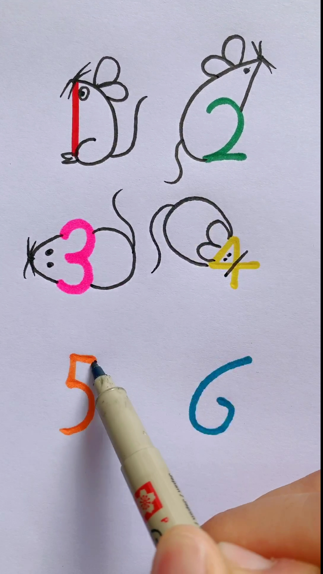 创意数字画#数字1到6画小老鼠,太可爱了!