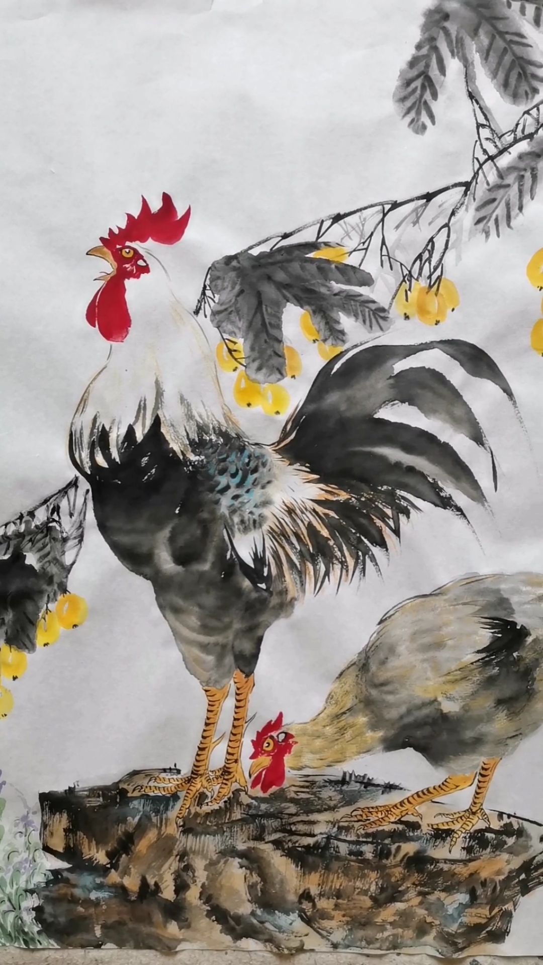 王兴民国画公鸡《吉祥如意》公鸡这样画,造型布局很重要!