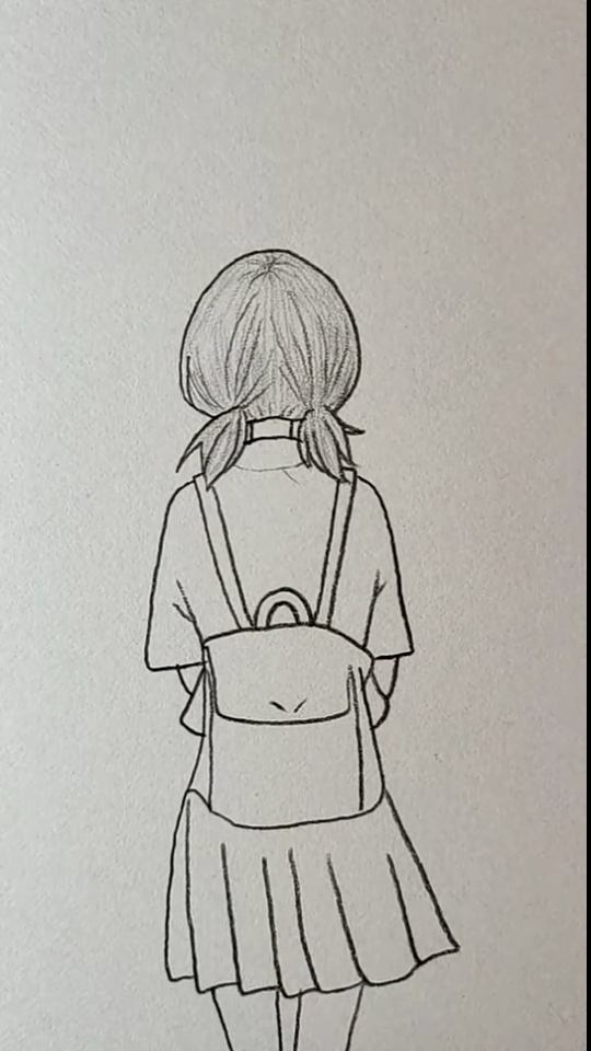 小孩背书包背影简笔画图片