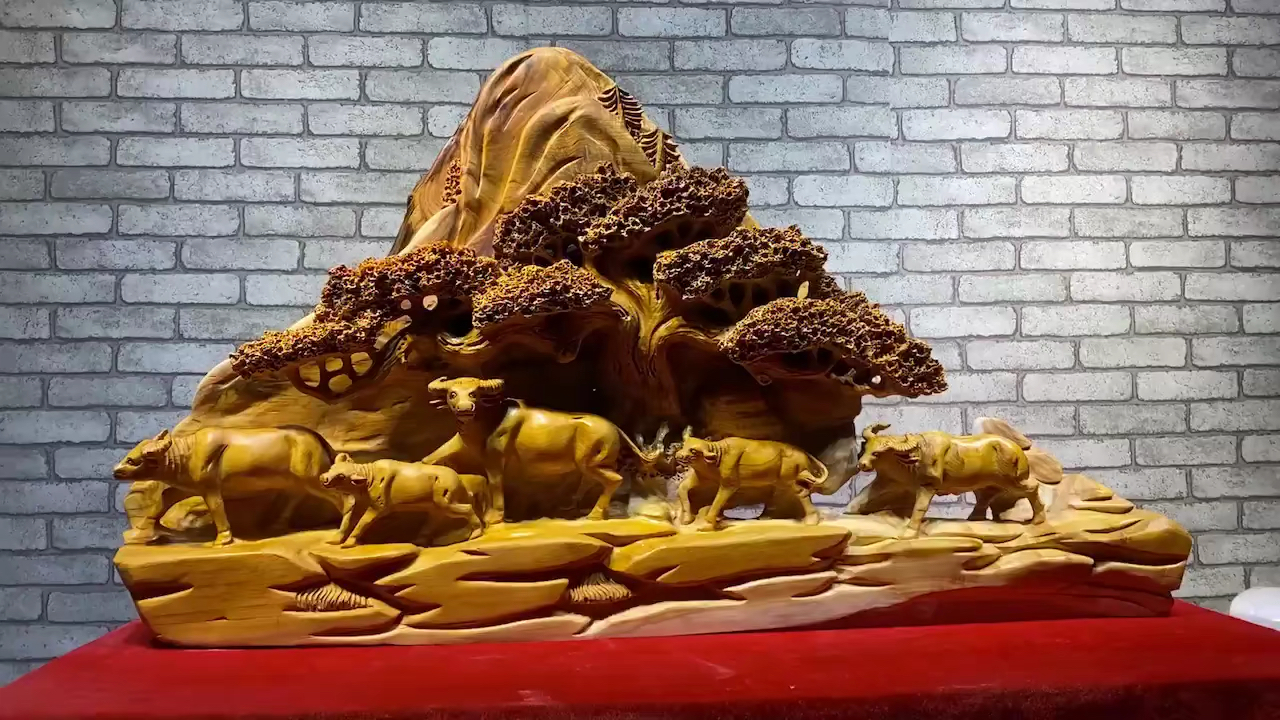 木雕工艺品#新品五牛图