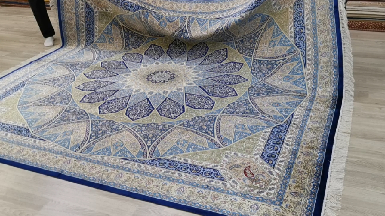 穹顶图案手工丝毯发国外#波斯地毯#丝绸地毯#别墅地毯#别墅软装