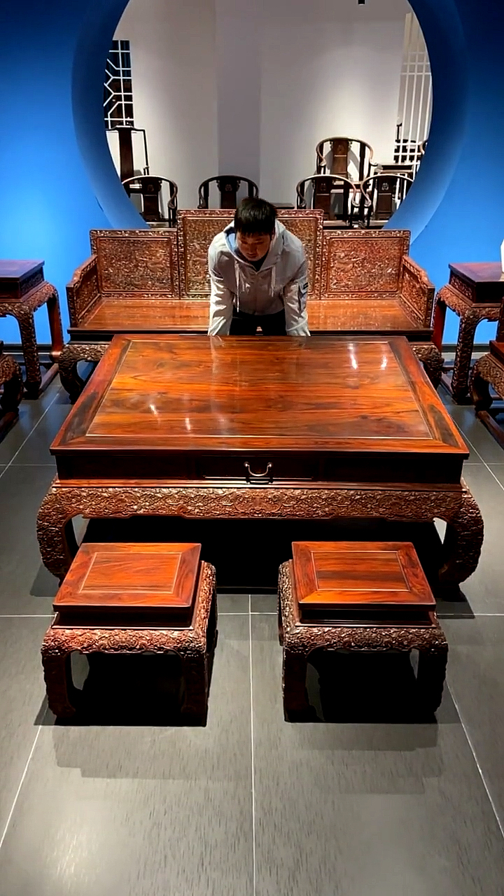 古典红木家具#大红酸枝祥龙清式雕刻沙发