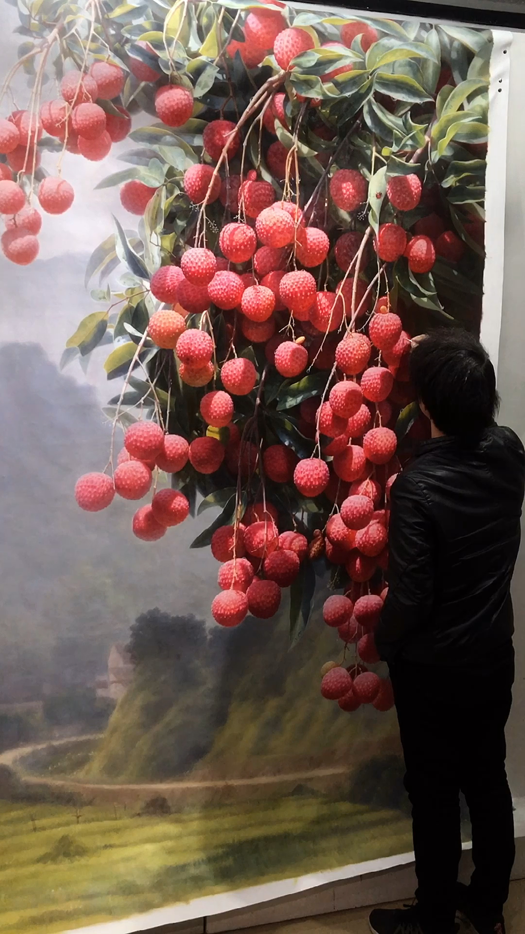 绘画#油画荔枝,红利满枝