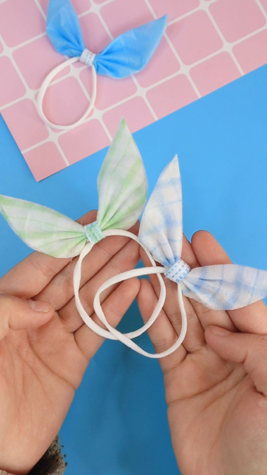 手工制作#一次性口罩制作兔耳朵发绳