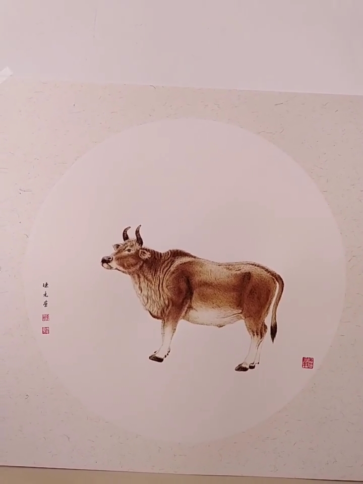 牛年画牛宣纸烙画艺术作品《金牛盼春》-度小视