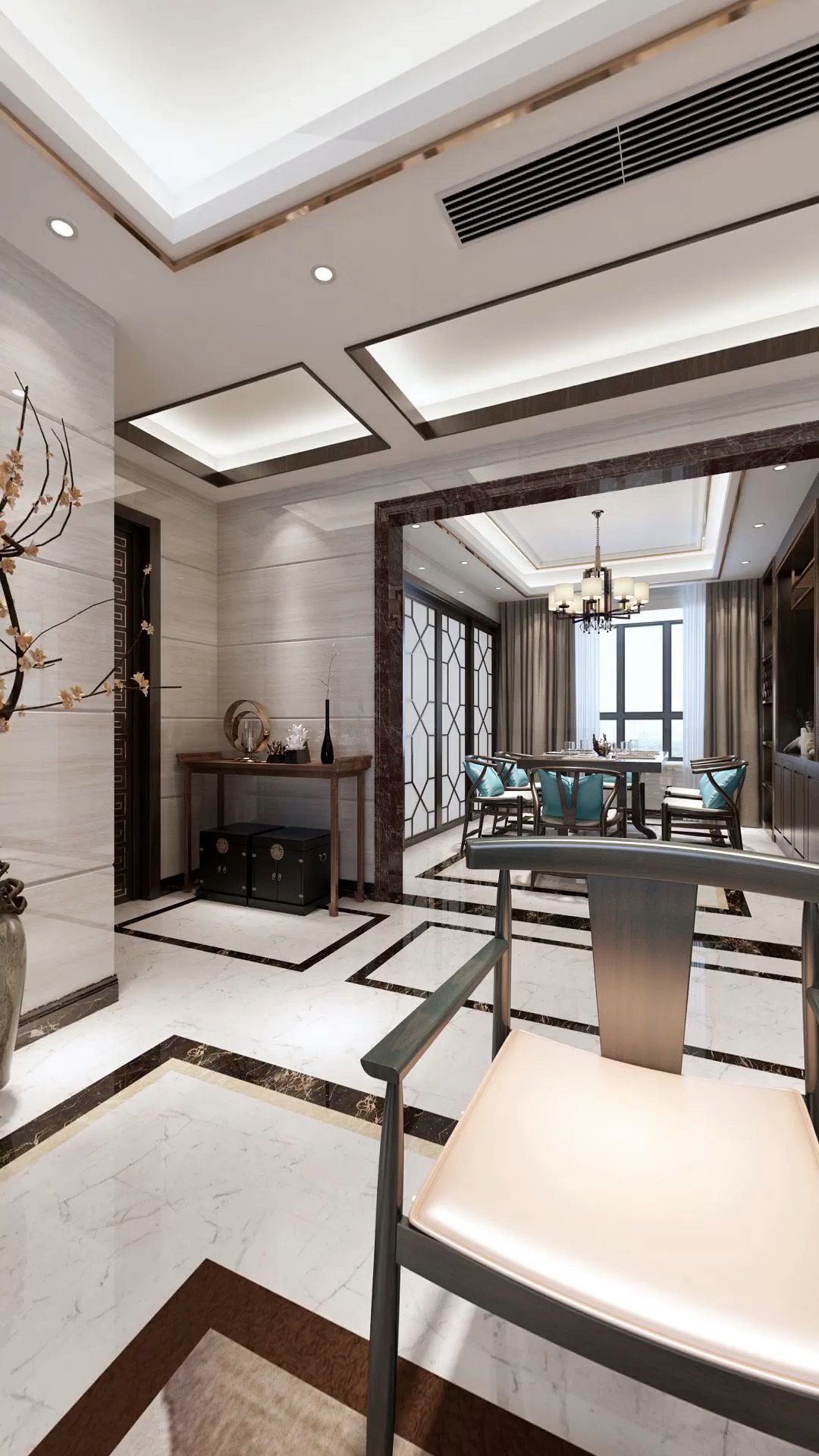 装修参考效果图资料#新中式风格客餐厅全景效果图