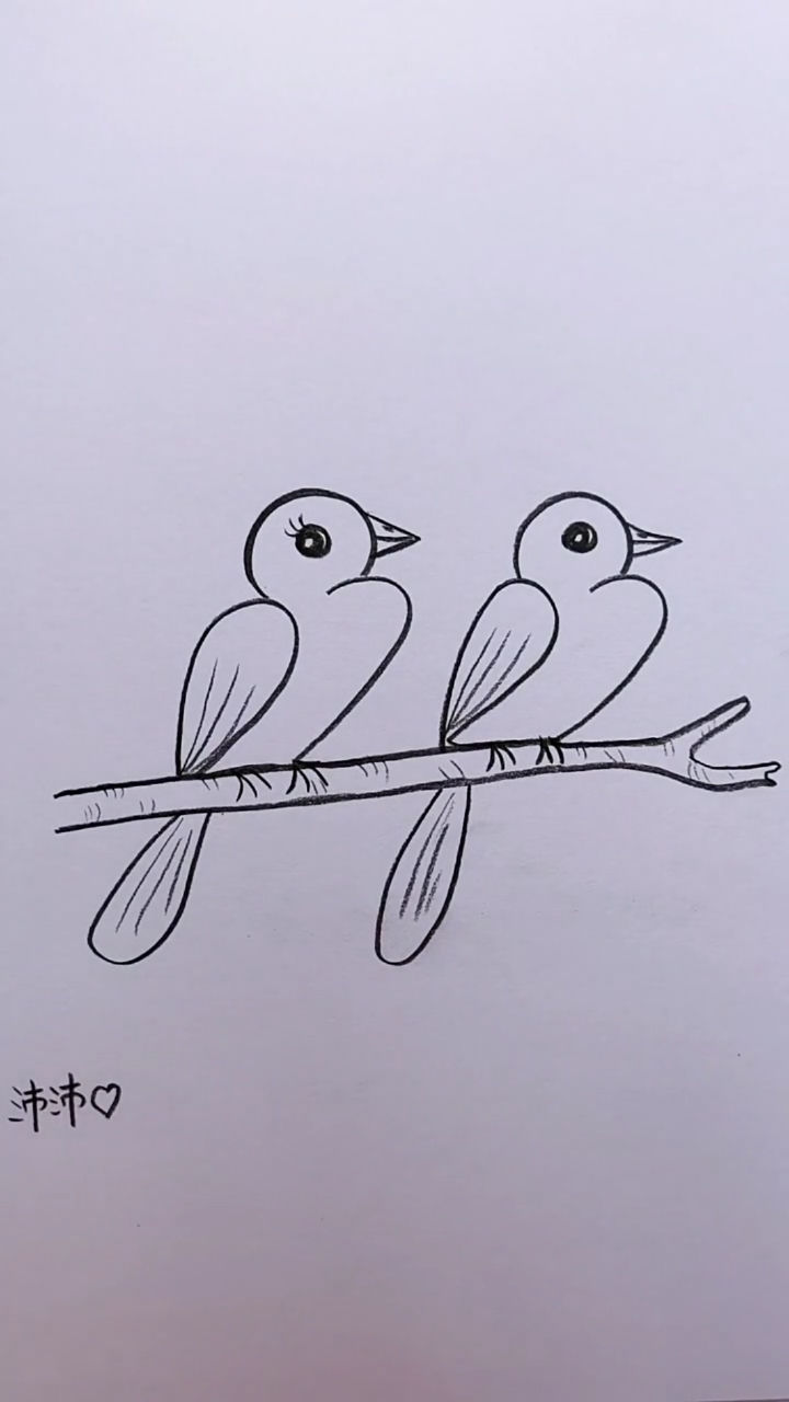 创意简笔画#用四个2画情侣鸟