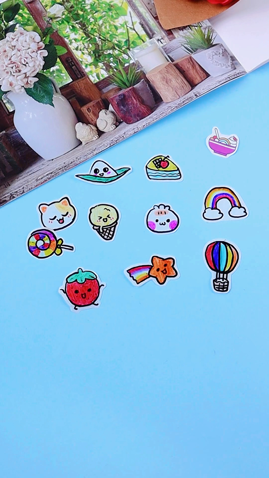 手工制作#用透明胶和马克笔做的好看贴纸,真很萌!-度小视