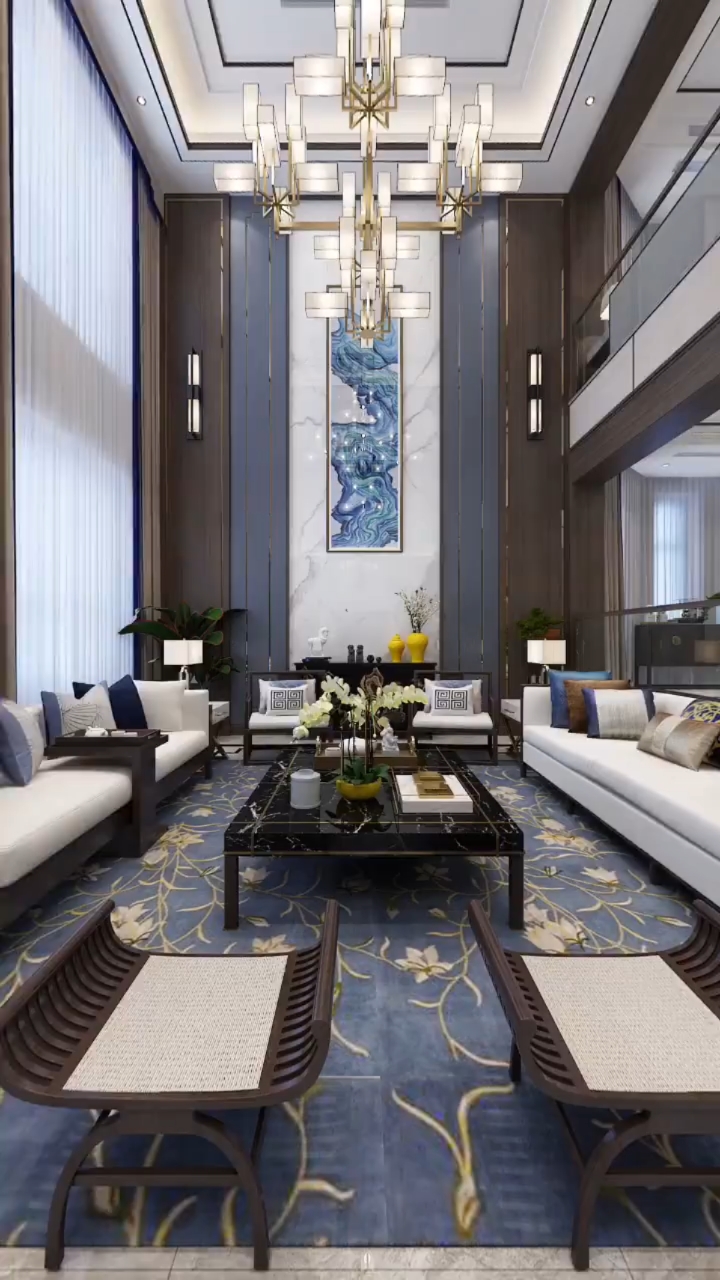 住进理想中的家#新中式挑空客厅设计,尽显东方气质和优雅!