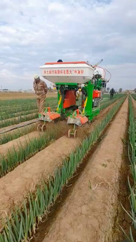 大葱双行培土机#大葱多功能培土机,一台机器可以培土施肥打药收获