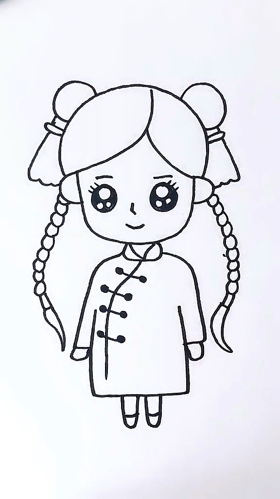 夏季穿搭#画旗袍小女孩简笔画