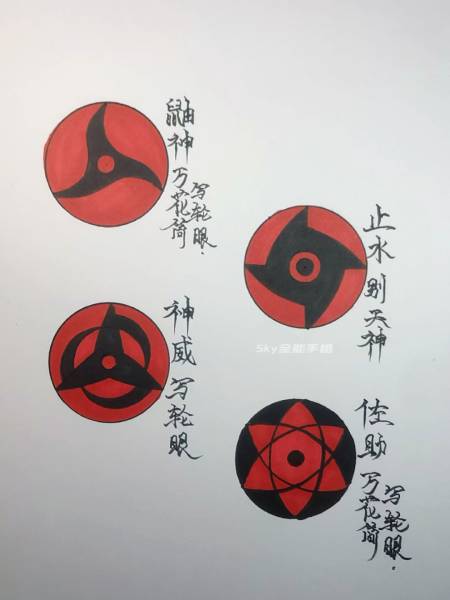 画画原来如此简单手绘火影忍者动漫里面最帅气的四个写轮眼过程技巧
