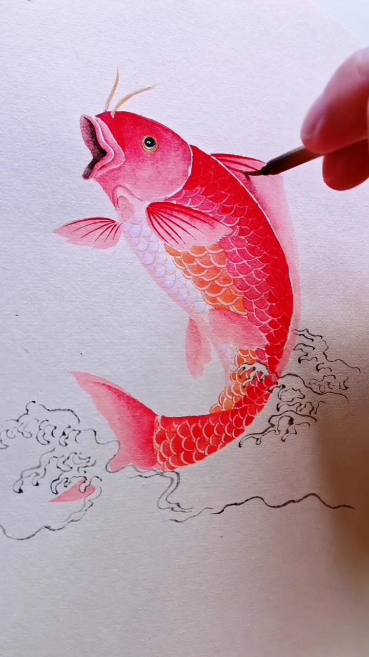 徐伯逸书画#画一条大红鲤鱼-度小视