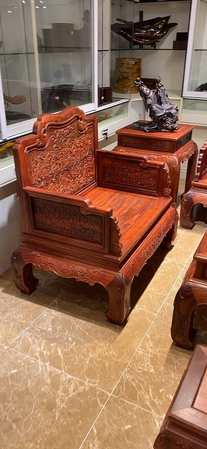 古典红木家具原木色西番莲沙发经典款清式沙发