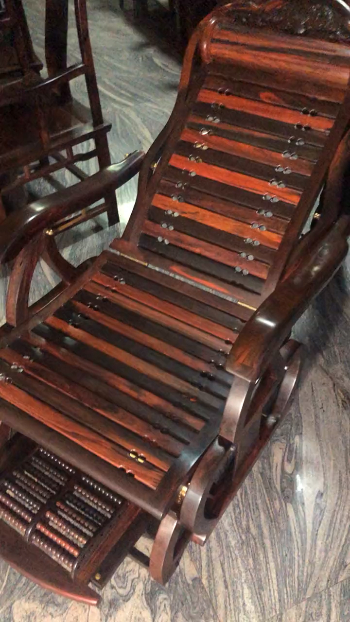 大红酸枝交趾黄檀#大红酸枝老料躺式摇椅