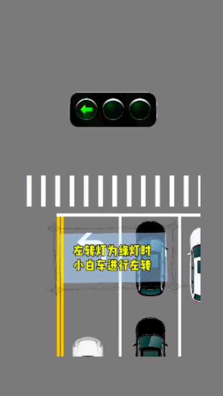 左转灯为绿灯时,小白车经销左转要越过,斑马线才能左转