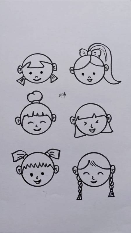 创意简笔画#用硬币画不同的卡通小女孩头像