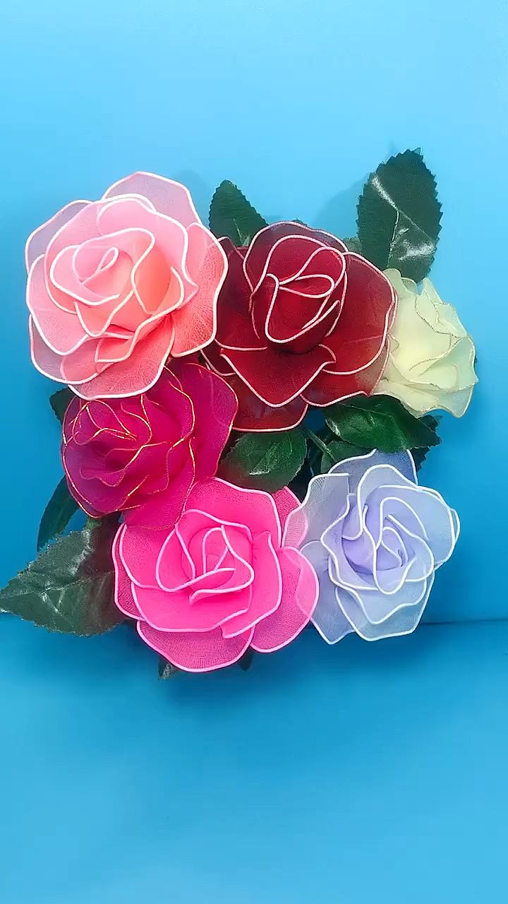 手工制作#丝网玫瑰花送大家,喜欢吗
