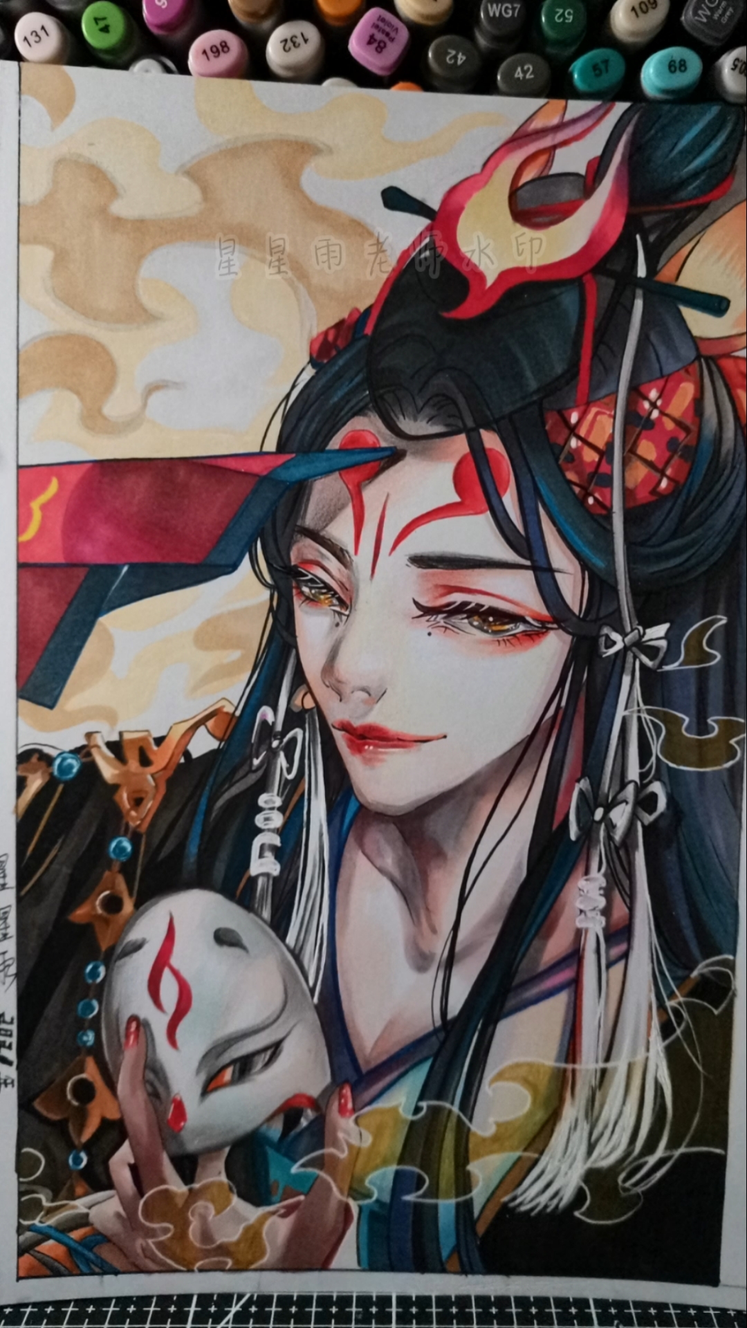 马克笔手绘#阴阳师晴明完成稿,网课内容分享