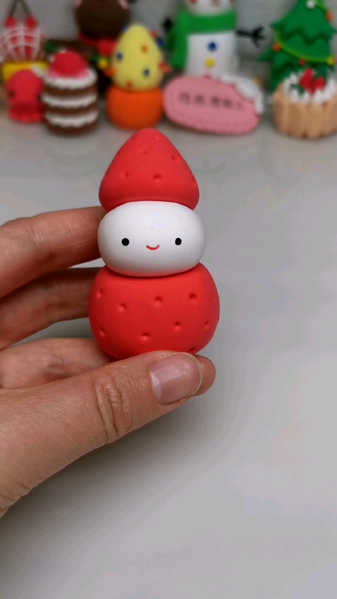 超轻粘土#粘土草莓雪人教程