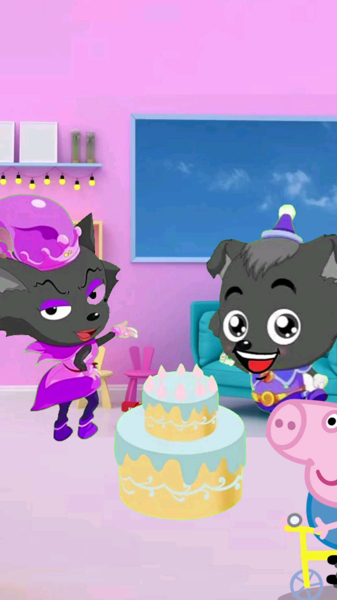 动漫#小灰灰过生日,乔治也想吃蛋糕