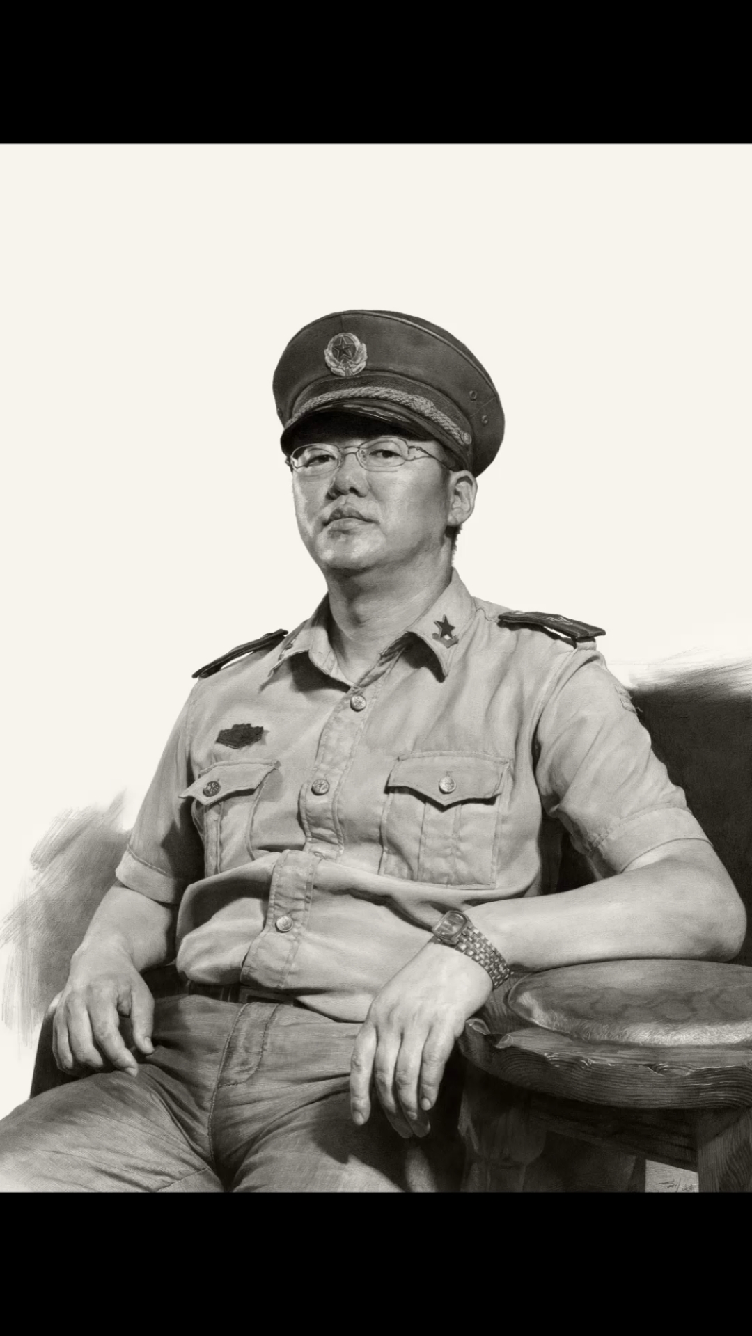 绘画#刘斌老师超写实素描作品《警察叔叔》