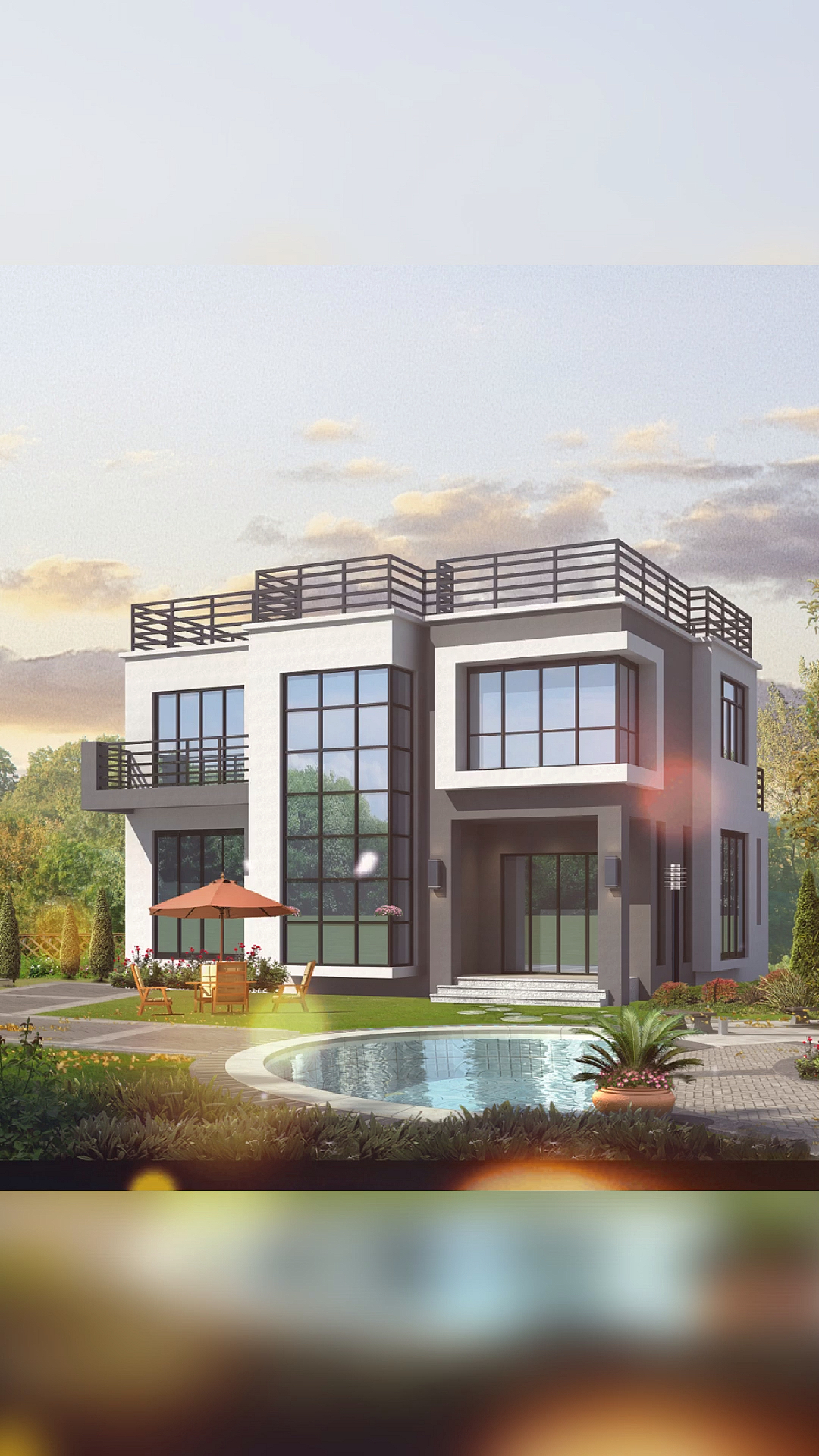 二层现代风别墅,外观时尚好看,造型优美,主体造价低.