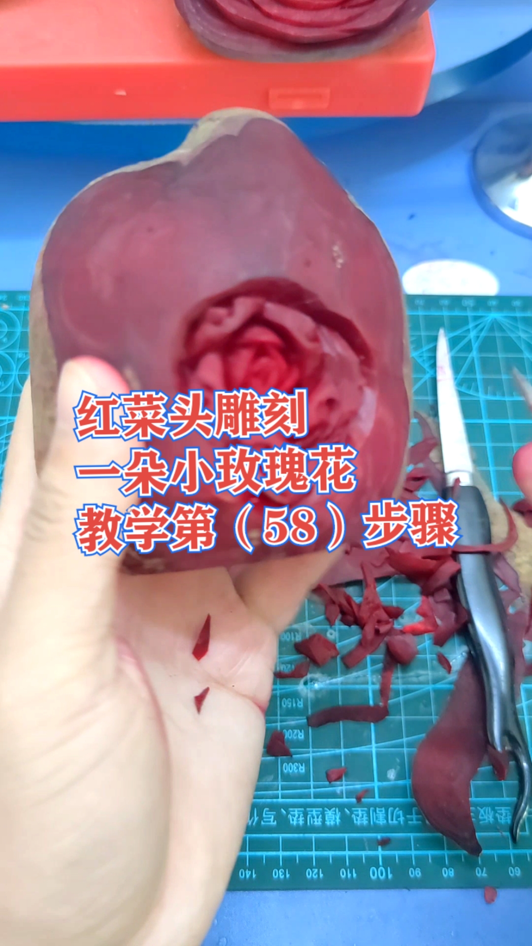 雕刻红菜头一朵红玫瑰花教程第(58)步骤学会就是赚到值得收藏保存学习