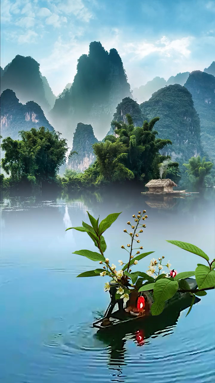 半山半水半云烟,扶摇直上九重天,渔翁本是凡间客,此时已是画!