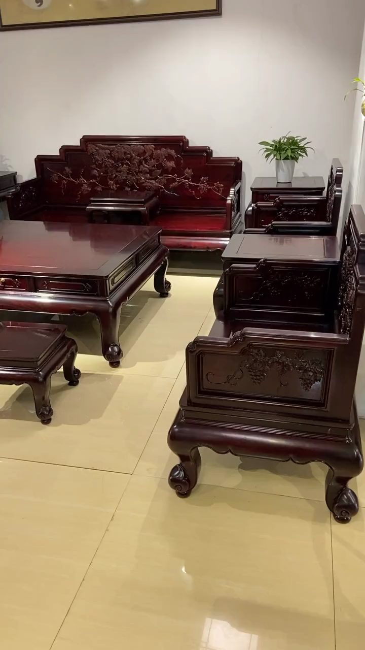 古典红木家具#非洲紫檀多子多福踩珠沙发