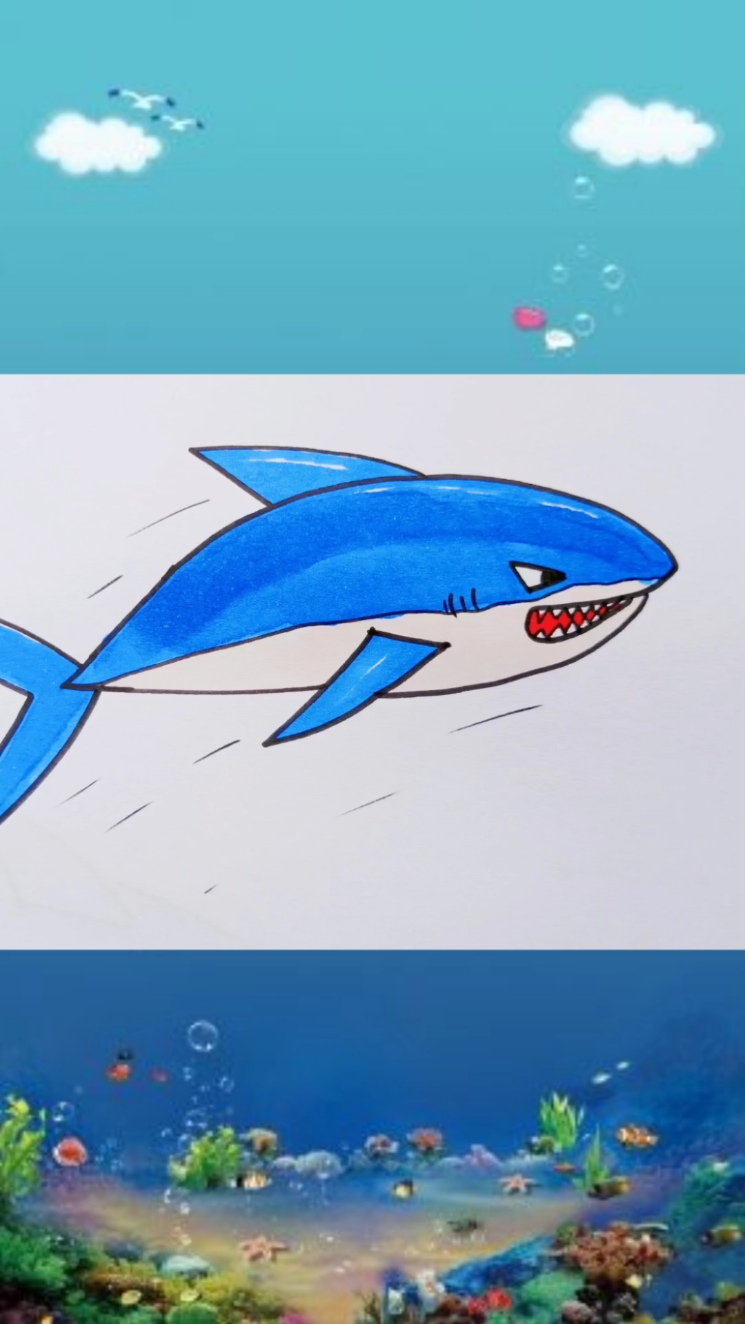 大鲨鱼简笔画#教你简单画鲨鱼