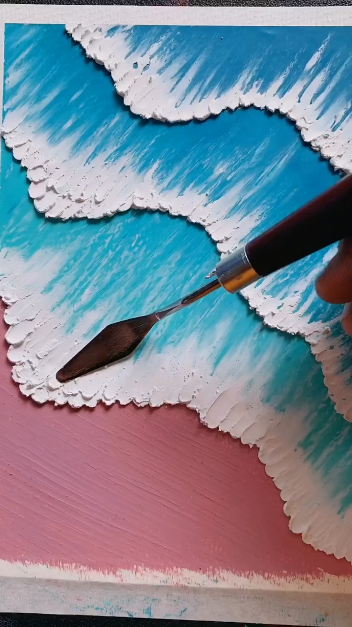 油画棒#用刮刀画海浪,结局美呆了!-度小视