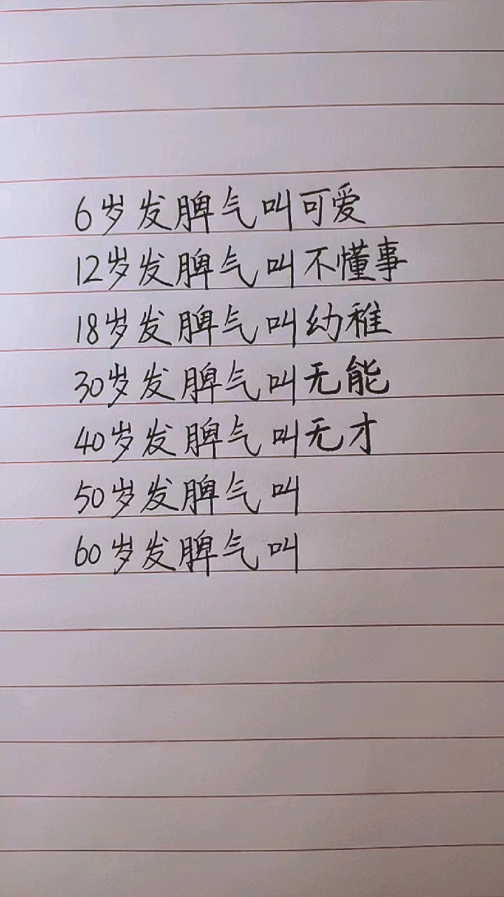 手寫文字#6歲發脾氣叫可愛,60歲發脾氣叫無助