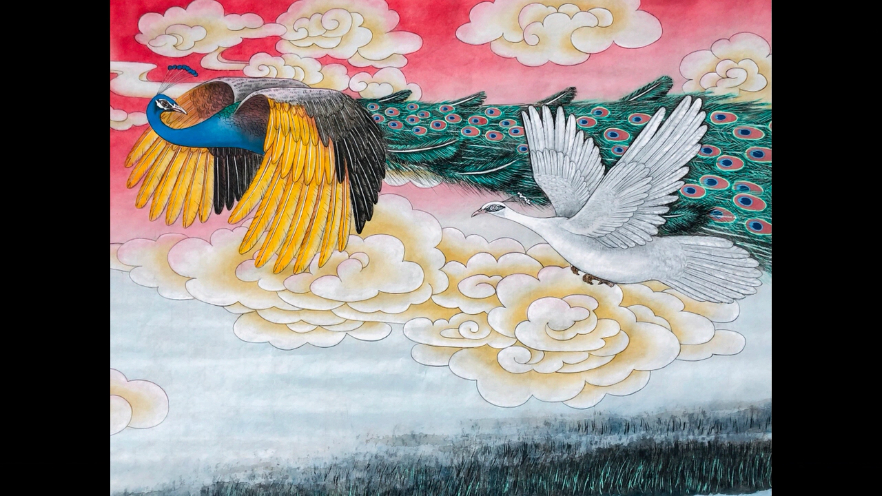 王伟宏原创国画:孔雀东南飞