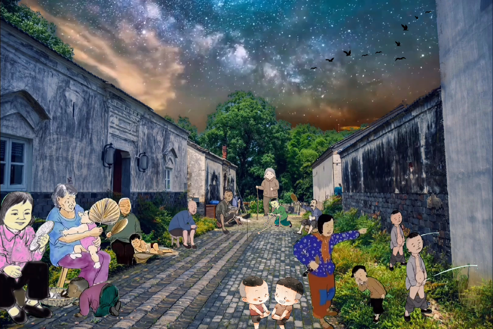 #童年回忆#小时候的傍晚村口是很热闹的,老人在聊天,小孩在玩耍很开心