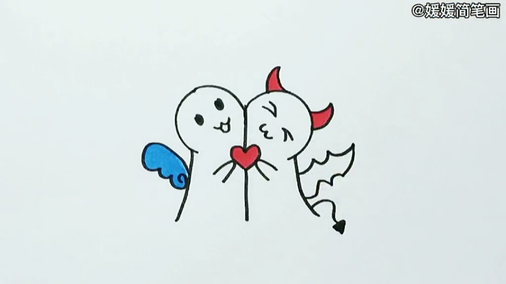 简笔画#哥哥画的天使与恶魔太真实了,我忍不住笑了