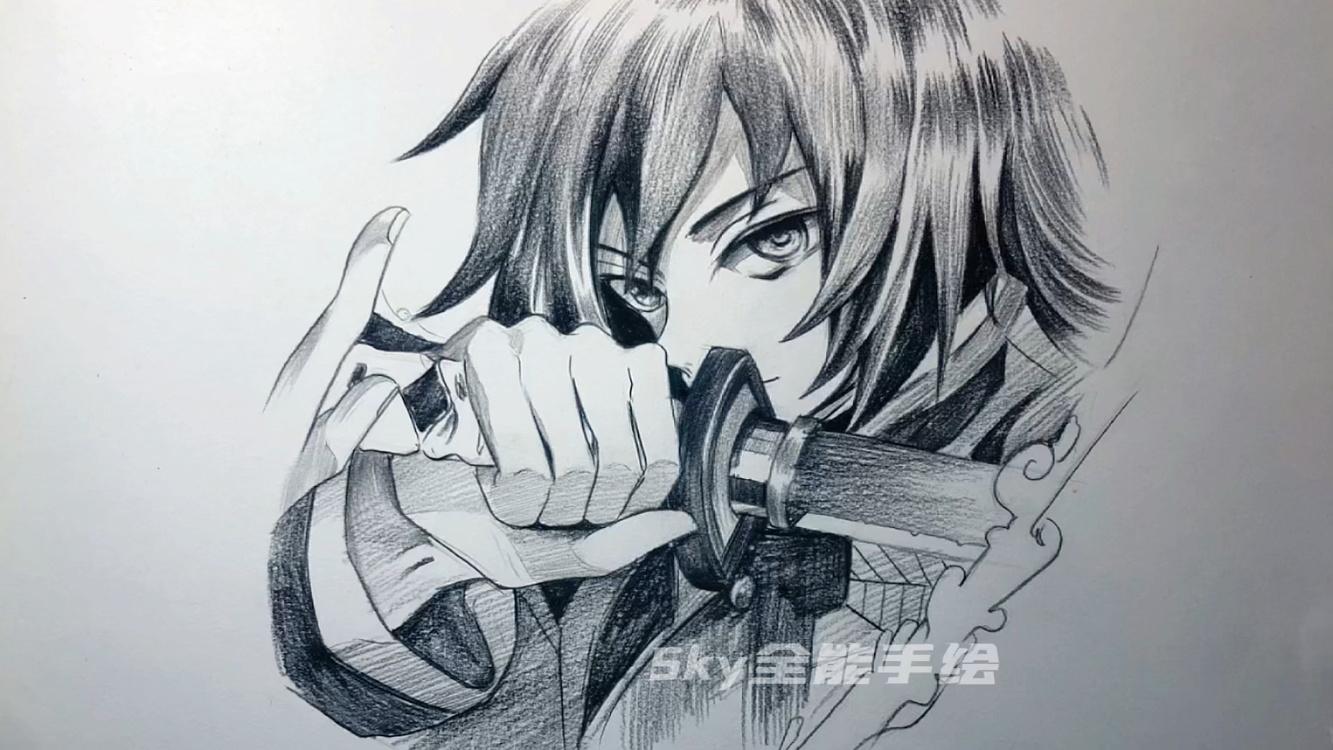 画画原来如此简单起稿画一个鬼灭之刃动漫人物富冈义勇