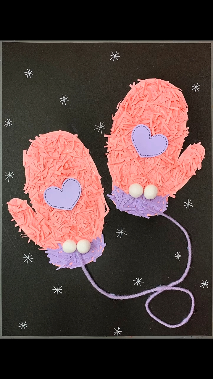 幼儿园手工冬天到啦用碎彩纸做一对毛茸茸的小手套吧亲子手工少儿创意