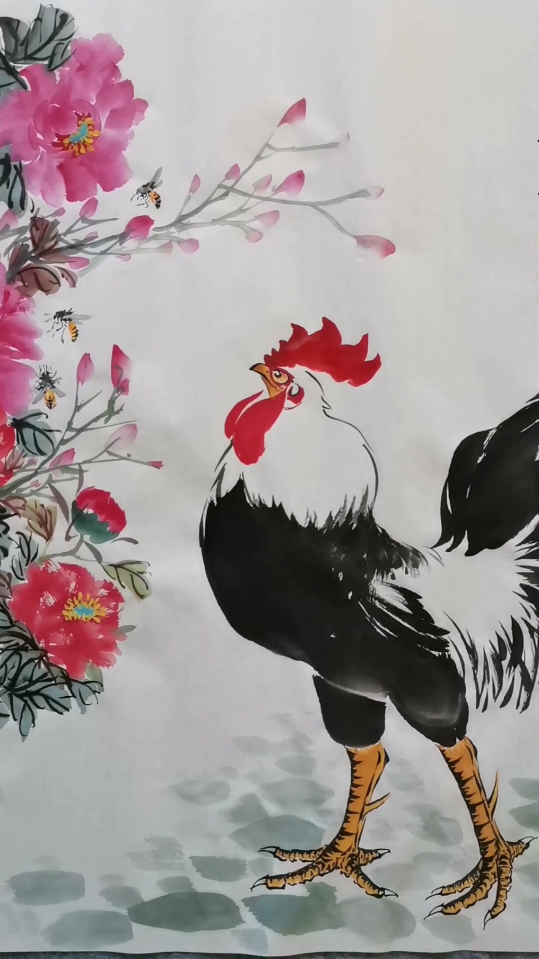 牡丹和公鸡国画大师图片