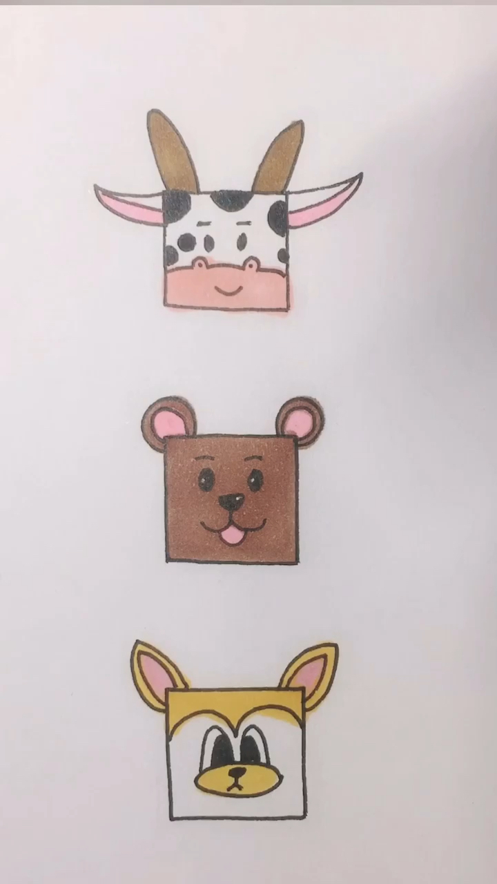 画画原来如此简单#用正方形画可爱动物简笔画