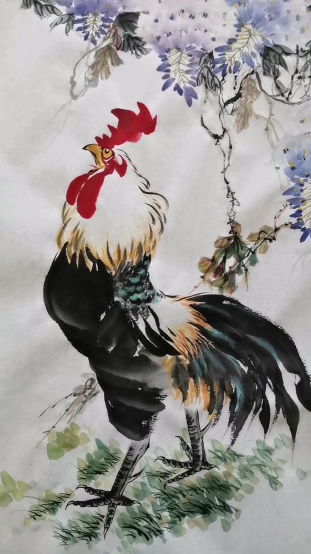 王兴民国画公鸡:绝对佳品,画功精细,栩栩如生,神形备至!-度小视