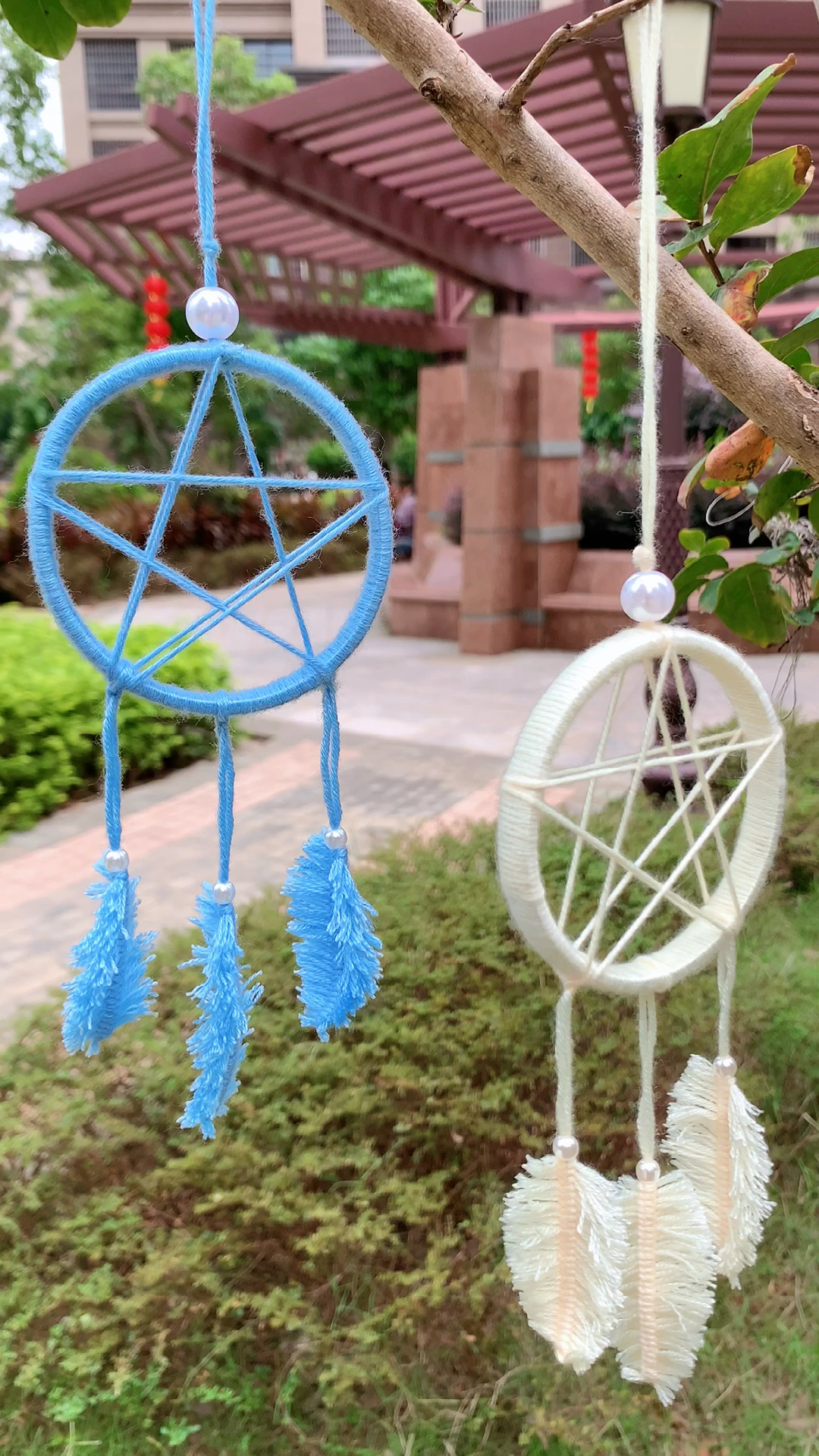 手工制作#双面胶用完别扔,加上毛线做一个超简单又好看的捕梦网!